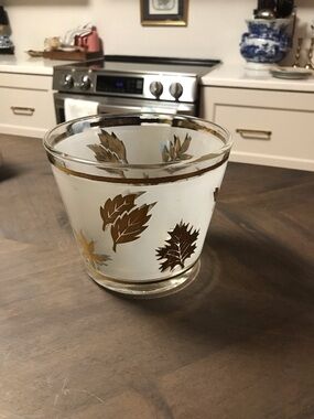 Vintage Libbey Glass Gold Leaf Foliage Glass Ice Bucket